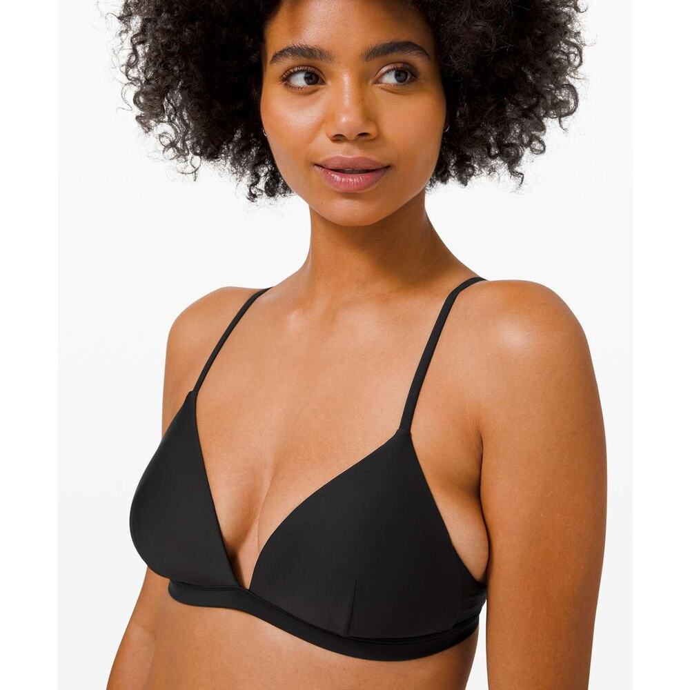 NWOT Lululemon Waterside Swim Top Black Sz 10 Bikini Sporty Classic Comfortable